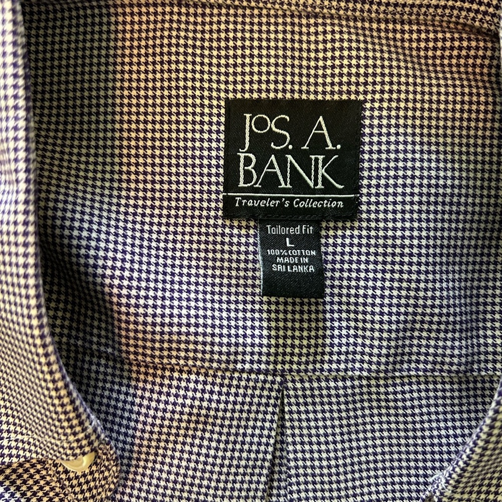 Jos. A. Bank Black and Dark Purple & White Houndstooth Dress Shirt Classic Style